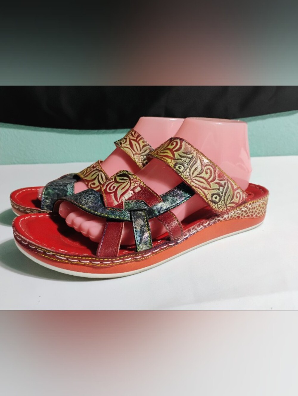 Spring Step L'Artiste Caiman Floral Leather Strappy Sandals Sz 42 US 10.5